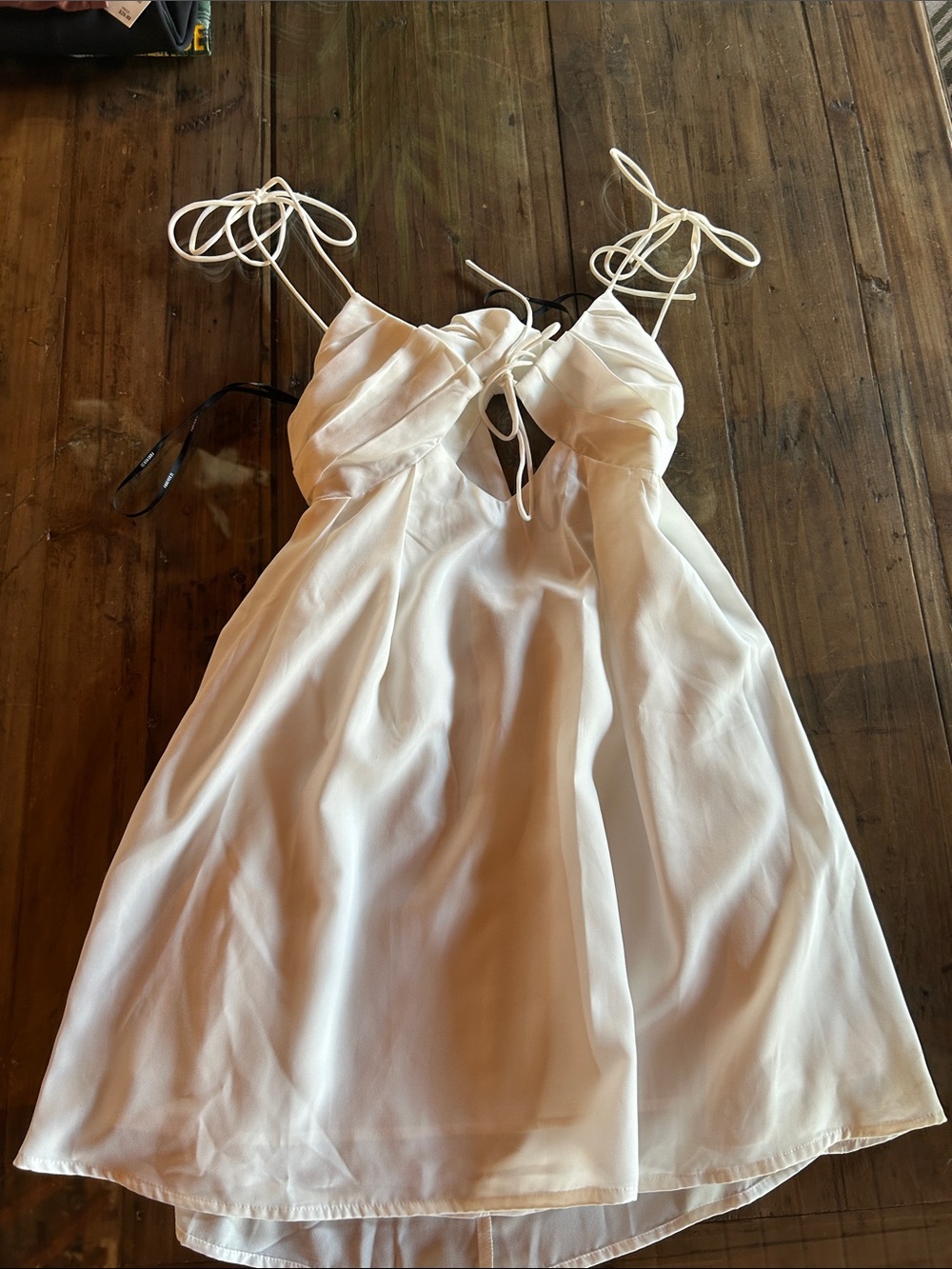 Forever 21 Cream Tie-Shoulder Keyhole Mini Dress